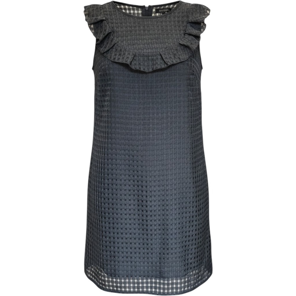 MAX&Co Womens Grey Textured Grid Ruffle Neck Sleeveless Shift Dress Size 2